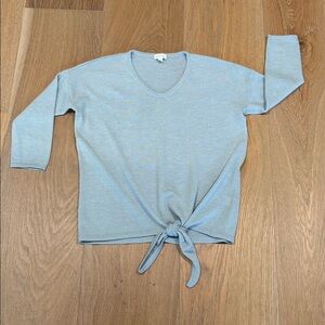 Garnet Hill Light Blue V-Neck Summer Weight Cashmere Sweater with Waist Tie | S